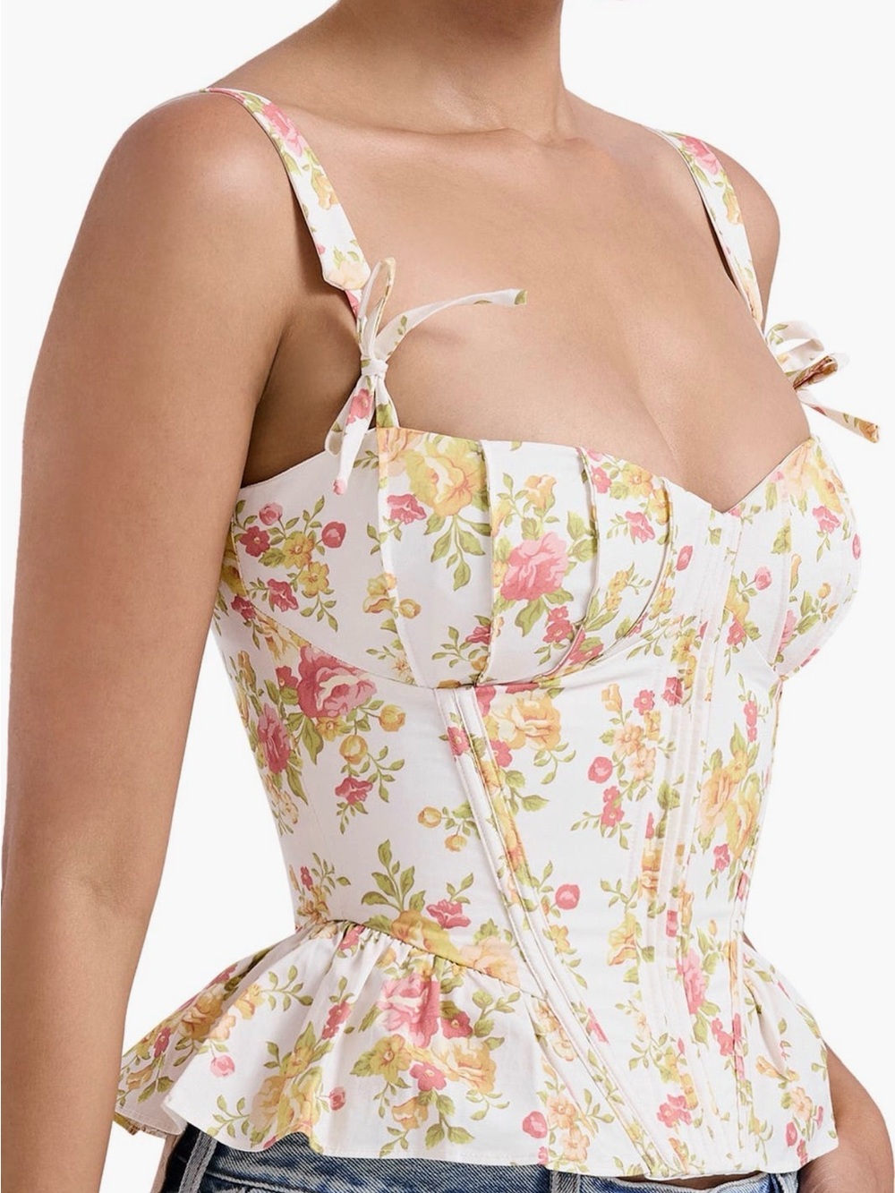House of CB Cream Floral Bustier Top - Size M